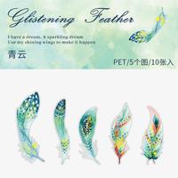 10 pièces/paquet autocollants pour animaux de compagnie série de plumes Flash en forme spéciale grande taille bronzant glisse Journal décoration autocollants