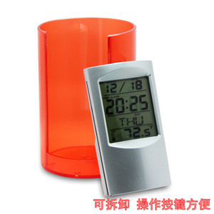 Haonan Office Supplies Store Pen Holder Electronic Clock Round Transparent With Calendar Temperature Display For Desk Storage - Product Image 5