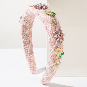 ที่คาดผมผ้าลายดอกไม้สไตล์เกาหลีแบบเรโทรประดับด้วยพลอยประกายระยิบระยับเครื่องประดับผมทอมือสำหรับผู้หญิง - Product Image 3