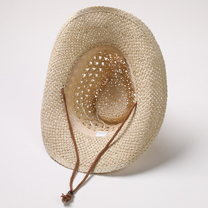 Sombrero de Paja Panamá con Cordón para Playa y Verano, Diseño Clásico Hueco, Sombrero Vaquero Occidental de Paja - Product Image 5