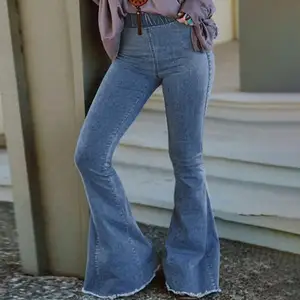 Jeans évasés pour femmes en gros best-seller Jeans taille haute décontractés à taille élastique
