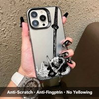 Étui de téléphone en TPU DIY Manga Anime Swordsman avec peinture UV, argent métallique, antichoc, anti-traces de doigts, 17/16/15/14 Pro Max