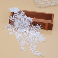 Nouveau Design blanc pur luxe nouveau Design fleur 3d fleur Applique perles paillettes fleur broderie Patch dentelle