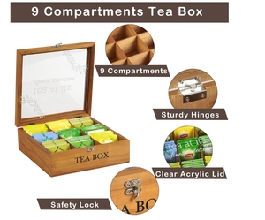 Caja organizadora de bolsitas de té de madera duradera, dispensador de forma rectangular para el hogar, oficina y restaurante para té y cofre de Caddy, regalos de fiesta - Product Image 5