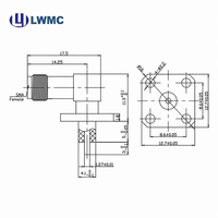 LWMC SMA R/A Femelle, 4 trous, montage sur bride, plaqué or, commande en gros, distance entre centres 8,64 mm 1. Broche de 27 mm jusqu'à 18G
