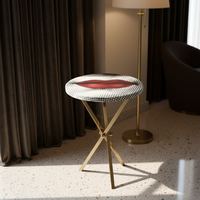 Table d'appoint ronde de luxe italienne, design moderne, plateau en bois, base en acier inoxydable, pour villa et manoir, table d'appoint de style statement