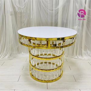 サイベレ クリスタルケーキテーブル ラウンド ホワイトガラストップ ゴールドメタルペンダント付き ウェディングパーティーイベント用吊り下げテーブル - Product Image 5