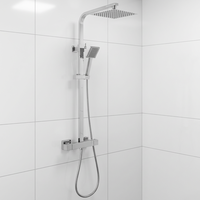 Système de douche thermostatique carré avec mitigeur en laiton, douchette murale et pommeau de douche fixé au mur