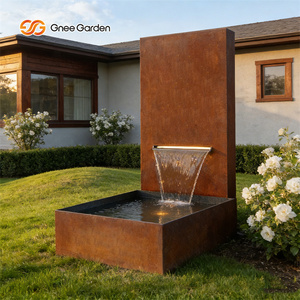 น้ำพุเหล็กคอร์เทน Gnee Garden สำหรับตกแต่งสวนภายนอก สไตล์โมเดิร์นรัสติก สีแดง รูปทรงสี่เหลี่ยมผืนผ้า ติดผนัง - Product Image 3