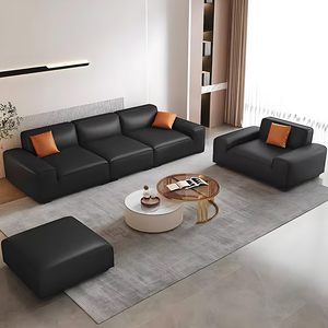 SUKE El estilo italiano es casi fila <span class=keywords><strong>Big</strong></span> Black Cowhide Art Bean Curd Block Sofá negro Doble - Product Image 3