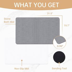 Tapis de bain en pierre de diatomite absorbant l'eau, antidérapant, à séchage rapide, rayé, écologique - Product Image 3