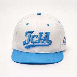 Two Tone Flat Bill 6-Panel <b>Canvas</b> Unisex Snapback Cap White Sky <b>Blue</b> 3D Embroidery Structured Flat Brim Sports Team Streetwear - Product Image 2