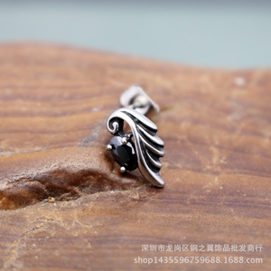 yunnique Stud <b>Earrings</b> <b>Wings</b> Shape Black Stone Claw Setting Stainless Steel Women's Gift Jewelry - Product Image 3