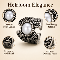 Bague en cuivre plaqué argent antique, motif sculpté, large, ouverte, avec imitation perle pour femme, bijoux vintage style bohème