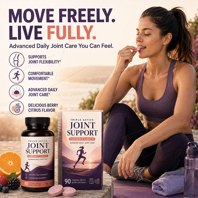 Advanced Triple Active Joint Support Chewable Tablets Repair Cartilage Dietary Supplement with Glucosamine MSM for Active Adults