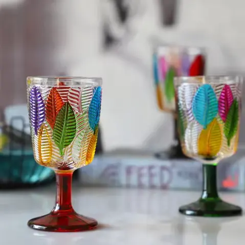 Exquisite Unique Creative Design Art Sculpture Custom Colorful Embossed Red Wine Glass Goblet