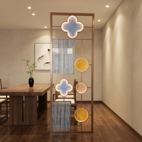 Paravent de séparation de pièce translucide en acier inoxydable et or rose avec éclairage LED, écran lumineux moderne en acrylique motif trèfle, cloison d'entrée en métal sur mesure
