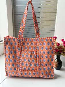 Hand Block Printed Indian Cotton Women's Shoulder Bag Handmade <b>Quilted</b> Tote Bag for Bedroom Use for Shopping - Product Image 4