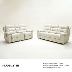 Ensemble de canapés inclinables modernes en cuir véritable et bois pour salon, 3 places, causeuse, console de rangement, fauteuil inclinable individuel - Product Image 2