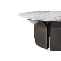 Hochwertiger Luxus-Esstisch mit Runder Naturmarmorplatte und Massivholzgestell in Schwarz, Designer-Möbel für Villa & Hotel Esszimmer