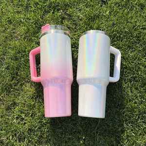Gobelet isotherme 40 oz avec poignée, sans BPA, meilleur rapport qualité-prix, effet scintillant irisé blanc, violet, rose, vert, ombré, sublimation - Product Image 4