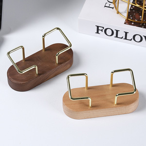 Mystic Arts Wooden Business Card Holder <b>Solid</b> <b>Wood</b> With Metal Frame <b>Desk</b> Organizer For Office Or Gift - Product Image 3