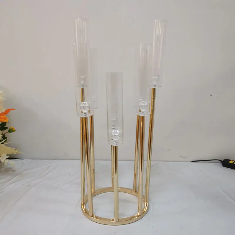 Castiçal de cristal dourado para decoração de casamento, adereços para salão de vinhos, peças centrais para decoração de mesa de casamento, novo