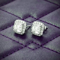 GRA 9MM D Color Asscher Moissanite Square Boucles d'oreilles Halo Cluster pour hommes avec testeur de diamants en argent sterling 925