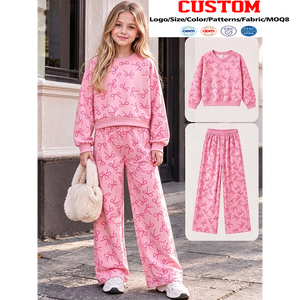 Conjuntos de Moda para Niñas con Estampado de Lazos Rosas, Estilo Trendyism Boutique, Ropa Casual para Hermanas, Precio de Fábrica, Venta al Por Mayor - Product Image 1