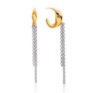 Moon Shaped Tassel Earrings 18K Gold Stainless Steel Chandelier Fashion Jewelry - Product Image 5