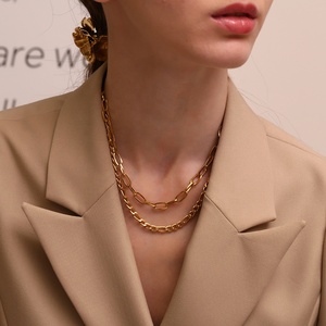 Dreamshow Fashion <strong>Chains</strong> Necklaces Figaro <strong>Chain</strong> &amp; Paper Clip <strong>Chain</strong> Necklace Set 18k Gold Plated <strong>Stainless</strong> <strong>Steel</strong> Necklace - Product Image 2