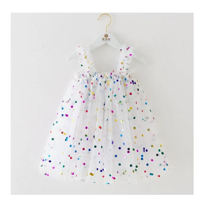 Gaun renda kerut anak perempuan gaun putri pesta bayi fashion Musim Panas 2024 gaun tutu dot bayi