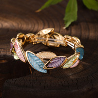 Nouvel Arrivage Bracelet Élastique Vintage en Alliage de Zinc Émaillé, Motif Feuille Géométrique, Simple, Frais, Irrégulier, Accessoire de Main Délicat