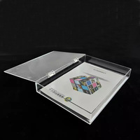 Plateau en acrylique avec couvercle, plateau rectangulaire en acrylique personnalisé avec couvercle à charnière, boîte de rangement pour bijoux en acrylique transparente carrée, vitrine