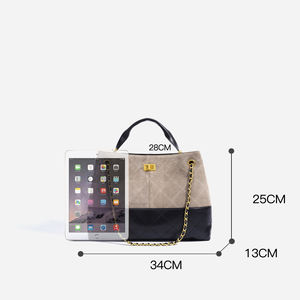 RZCK autunno retrò di lusso da donna in pelle sintetica borsa geometrica grande secchio trapuntato Tote Bag catene Casual elegante in pelle scamosciata - Product Image 3