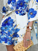 Ensemble décontracté deux pièces d'été : Blouse ample à manches courtes boutonnée à imprimé floral et revers + Short large à poches