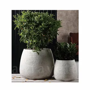 Vaso de flores de cimento para exterior grande, vaso de plantas alto, plantadores de cerâmica para jardim interno e externo Frank