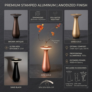 Lámpara <span class=keywords><strong>de</strong></span> Mesa LED Inalámbrica Recargable, Portátil, Moderna, con Diseño Floral, para Decoración <span class=keywords><strong>de</strong></span> Restaurantes <span class=keywords><strong>de</strong></span> Lujo en Exteriores, IP54, Aura Vase Touch - Product Image 6