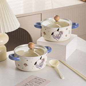 Tazón de cerámica de doble asa con diseño de perro <span class=keywords><strong>Pacha</strong></span> de dibujos animados, tapa, de alta gama, gran capacidad, apto para microondas, estilo lindo, para <span class=keywords><strong>el</strong></span> hogar - Product Image 1