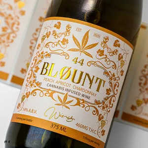 Stampa personalizzata etichetta per vino in carta testurizzata Premium goffrata con lamina d'oro Spot Uv personalizza etichette per bottiglie di vino