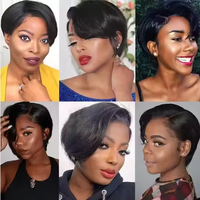 Perruques Courtes Pixie 13x4 en Cheveux Humains Vierges Indiens Alignés avec les Cuticules, 100% Naturels, pour Femmes Noires – Vente en Gros