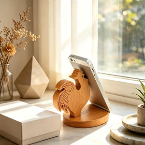 Support de téléphone portable en bois réutilisable personnalisé, finition vernie polie, support universel pour téléphone portable de bureau, logo OEM, décoration d'intérieur - Product Image 2