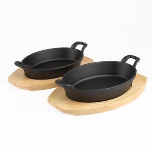 Poêle en fonte avec base en bois Assiettes fajita en fonte Poêle à frire en fonte noire mate pour cuisine Barbecue - Product Image 4
