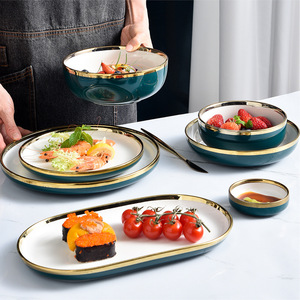 Vajilla de Cerámica Europea Blanca, Verde y Dorada, Juego de Vajilla de Lujo Ligero, Vajilla de Cerámica para la Cena - Product Image 6