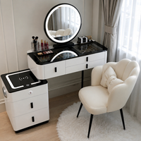 Coiffeuse intelligente en bois avec miroir éclairé et chargement sans fil, meuble de rangement moderne et minimaliste pour chambre et salon