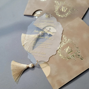 <span class=keywords><strong>Ensemble</strong></span> de cartes de vœux et d'enveloppes en velours haut de gamme avec pompon, carte d'invitation en acrylique miroir pour <span class=keywords><strong>mariage</strong></span>, impression personnalisée - Product Image 3