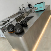Comptoir de bar en acier inoxydable 304, style moderne avec rangement, taille personnalisée pour restaurant, hôtel, café, restauration
