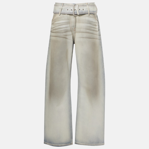 Jeans da donna personalizzati a gamba larga <span class=keywords><strong>con</strong></span> lavaggio effetto sporco e <span class=keywords><strong>cintura</strong></span> larga, vestibilità ampia, in denim bianco, all'ingrosso dalla fabbrica, stile streetwear Y2K 2026 - Product Image 2