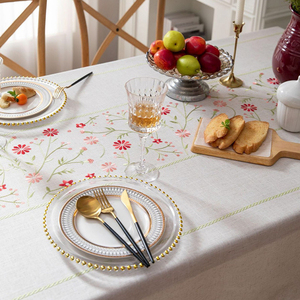 Wholesale Customized Modern <b>White</b> 100% Linen Table Cloth with Crocheted <b>Lace</b> Oilproof Waterproof for Wedding Parties Dining Room - Product Image 4