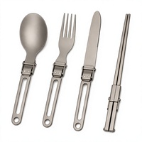 Ensemble de couverts pliants en titane 5 pièces, portables, anti-rouille, qualité alimentaire CPC, pour le camping (cuillère, fourchette, couteau, baguettes)
